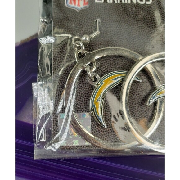 NFL Los Angeles Chargers Unisex Earrings J-Hook Logo Silver Tone 1 inch Hoop - Picture 7 of 8
